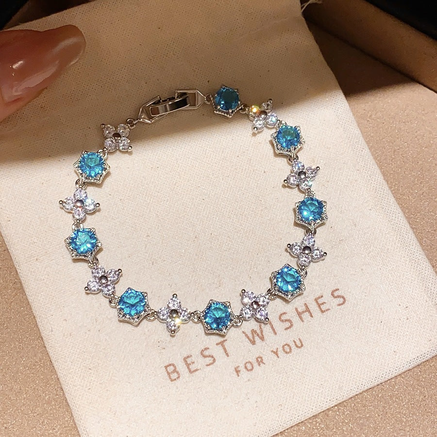 Luxury Elegant Brass Plated Crystal Cubic Zirconia Beaded Bracelet for Women