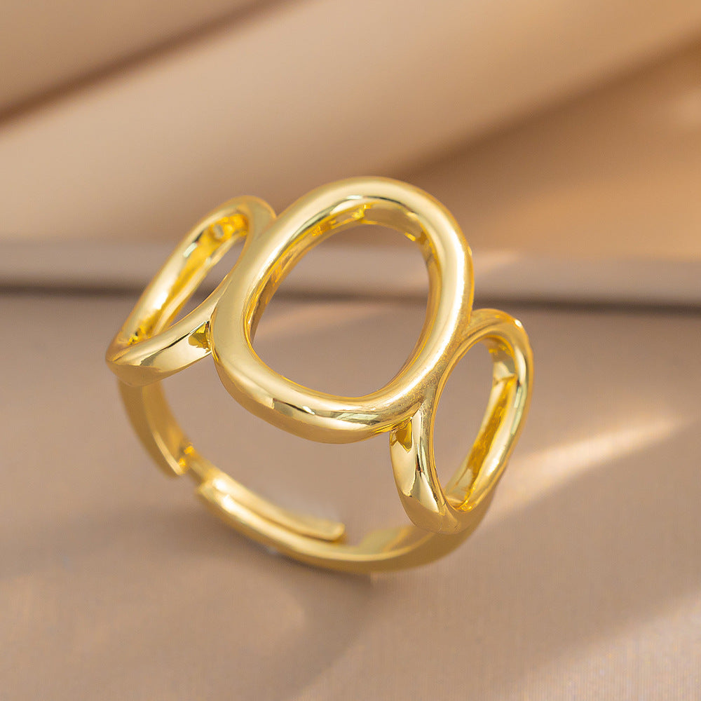 Luxury Minimalist Adjustable Open Ring for Women with Gold-Plated Copper Band and Zircon Stone Accent in Heart and Floral Shape