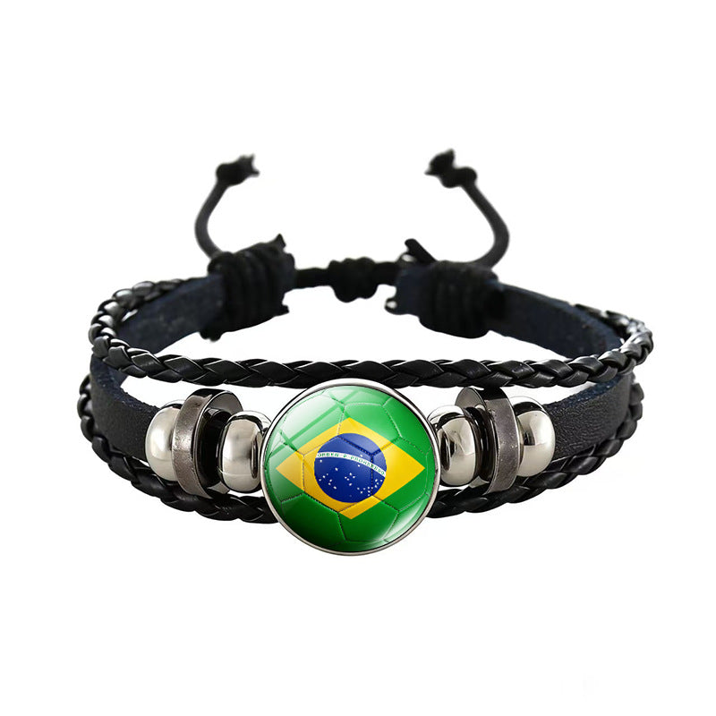 Unisex Geometric Round Braided Leather Bracelet Adjustable Handmade Wristband