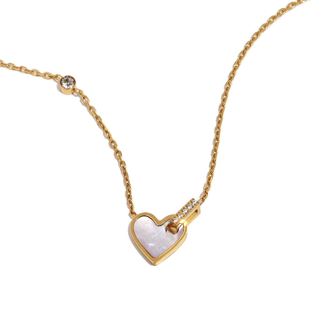 Sweet Elegant Heart Butterfly Stainless Steel Gold Plated Necklace for Women