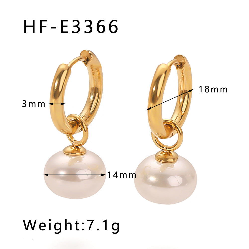 Romantic French Vintage Pearl Pendant Earrings for Women in Stainless Steel with 18K Gold Plating and Geometric Design