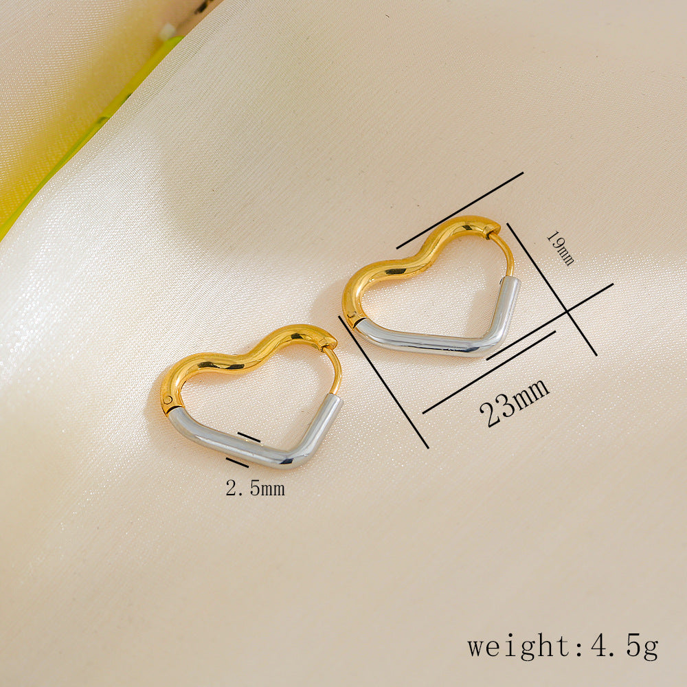 Orecchini a cerchio minimalisti in acciaio inossidabile a forma di cuore con finitura placcata da donna