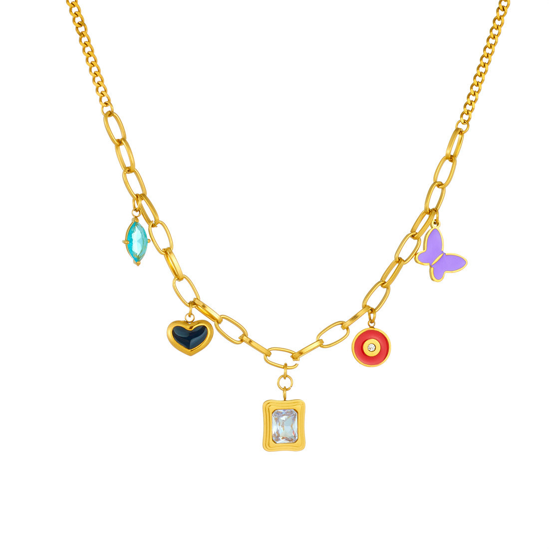 Geometric Drip Oil Gold Plated Stainless Steel Bowknot Necklace for Women