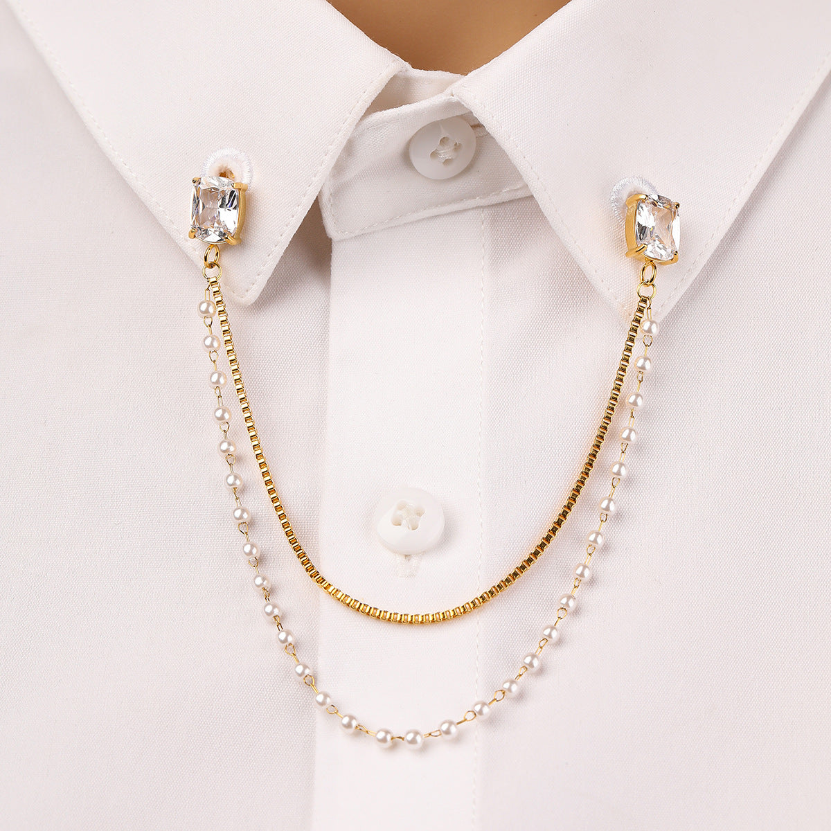 Gemelli alla moda geometrici in acciaio inossidabile con intarsio di zirconi per uomo e donna, accessorio per camicia placcato di alta qualità