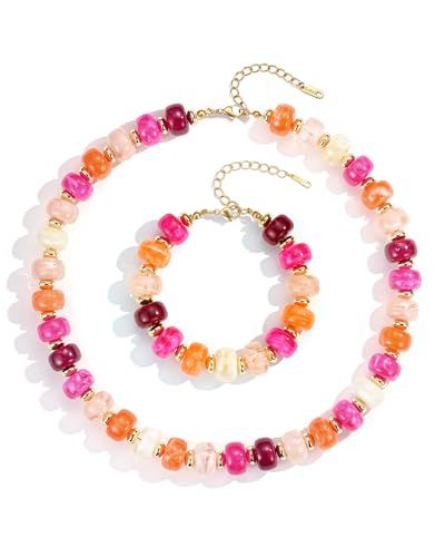 Casual Geometric Crystal Resin Acrylic Beaded Necklace Set for Women