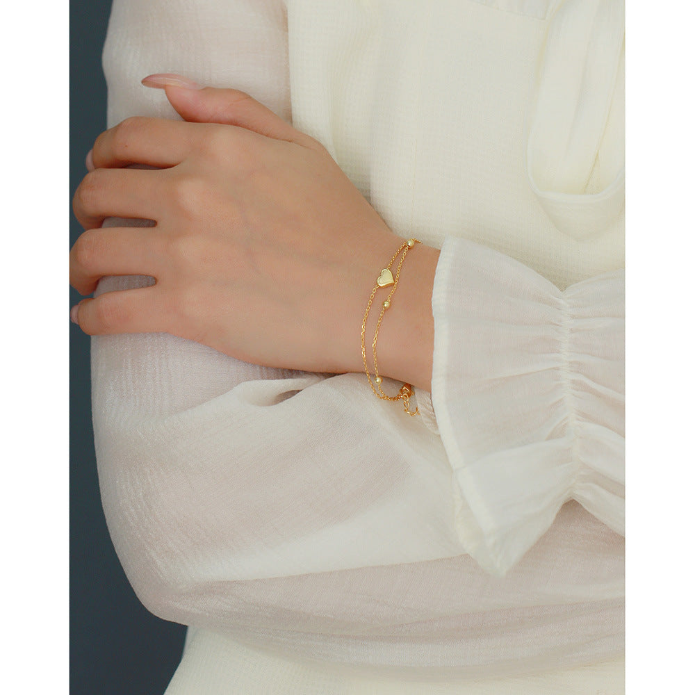 Bracciale da donna in argento sterling S925 placcato, a forma di cuore, fresco e dolce