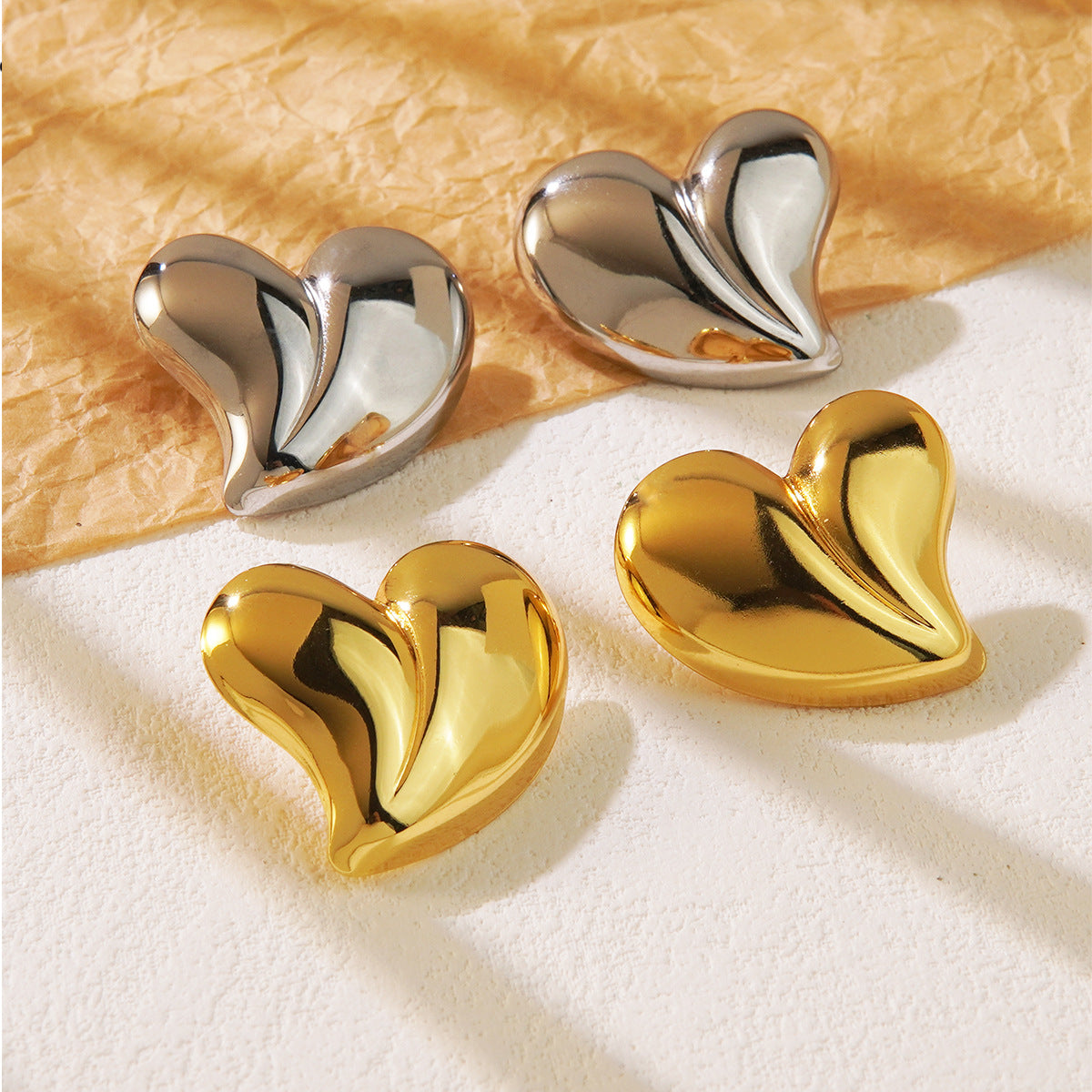 Vintage Luxury Heart Shaped Stainless Steel Stud Earrings for Women