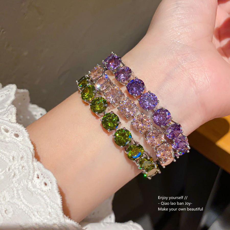 Minimalist Luxury Round Geometric Brass Cubic Zirconia Clasp Bracelet for Women