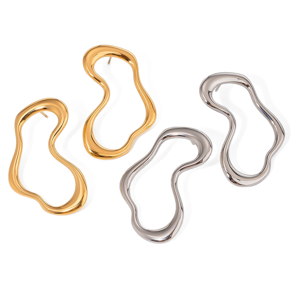 Geometric Stainless Steel Hoop Earrings with Plated Finish for Women, Fashionable and Hypoallergenic Metal Ear Jewelry