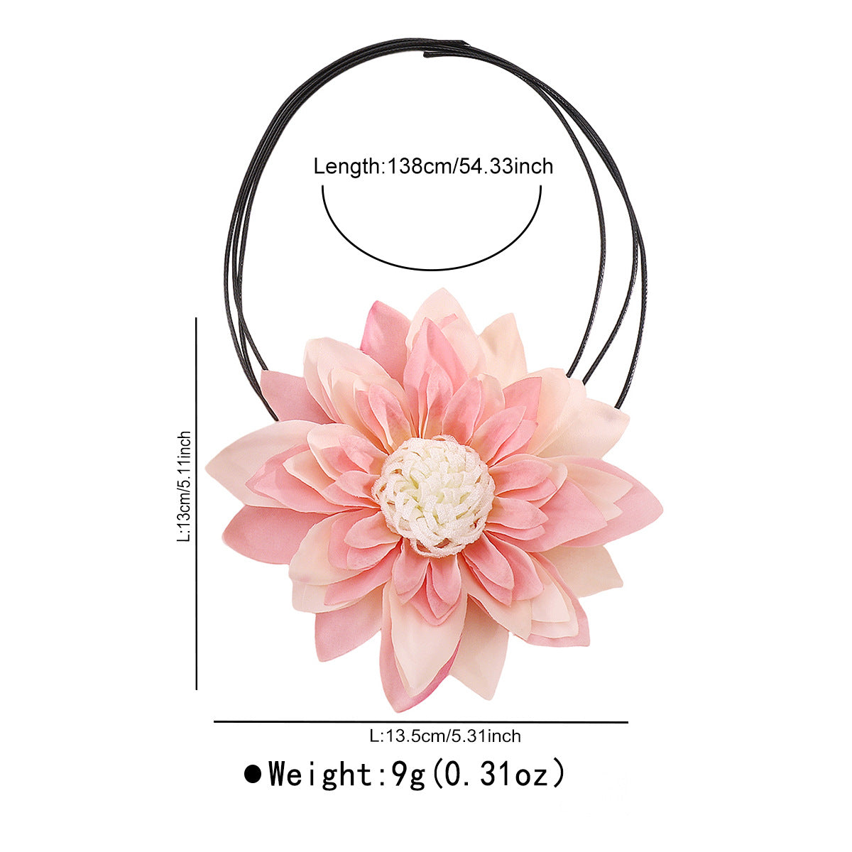 Collar floral de verano con flores de tela hechas a mano en cordón de cuero trenzado para mujer