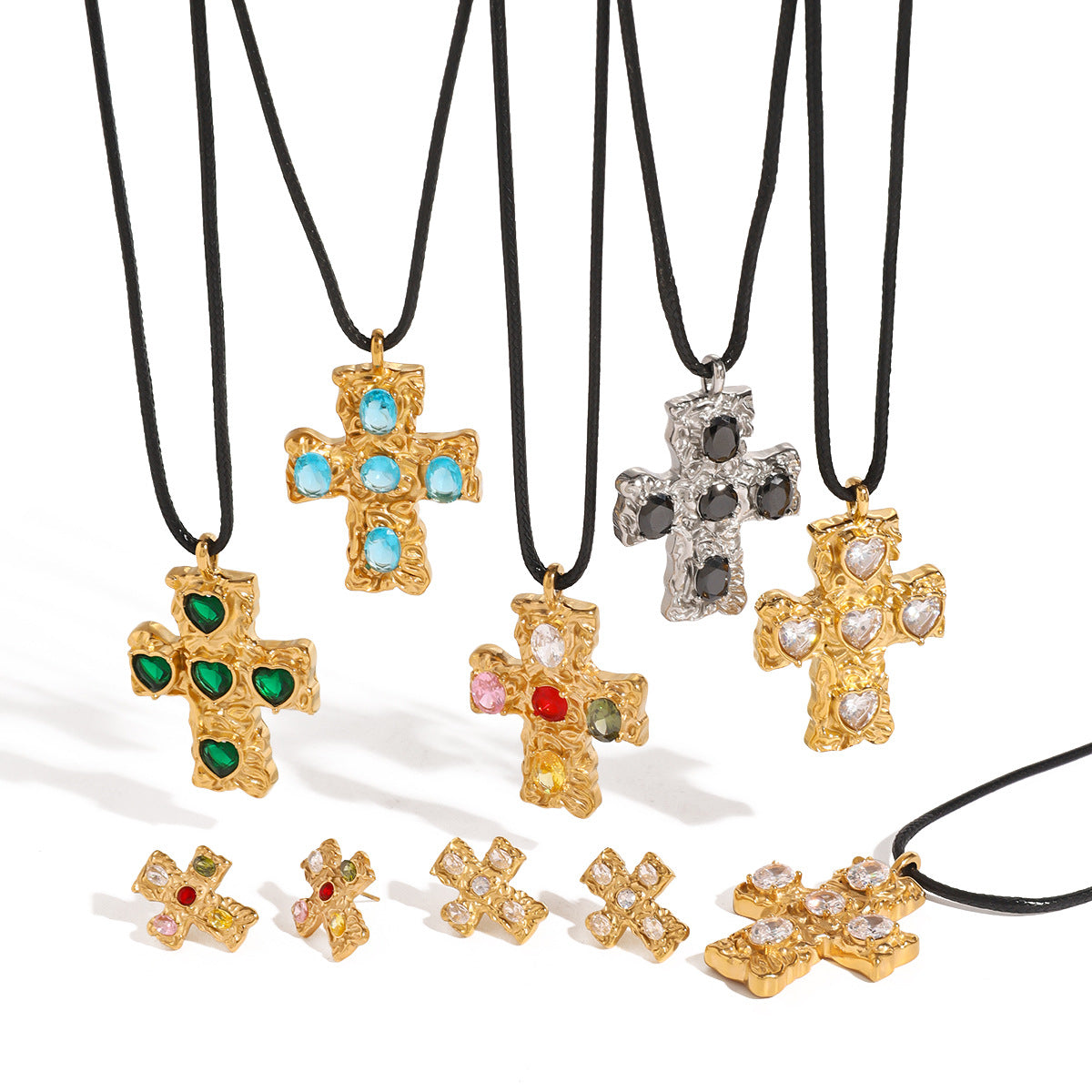 Elegant Cross Geometric Stainless Steel Necklace with Cubic Zirconia and Titanium Steel Pendant for Women