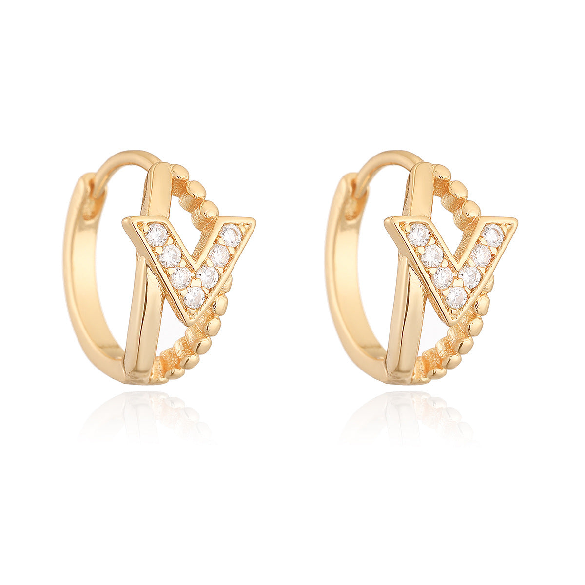 Minimalist Geometric Copper Hoop Earrings with 18K Gold Plating and Micro-Paved Zirconia for Women