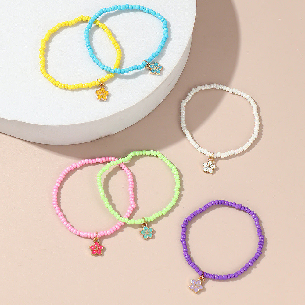 Pulsera bohemia de cuentas para niños con colgante floral en cuentas de cristal, conjunto de joyas creativas coloridas para el día a día