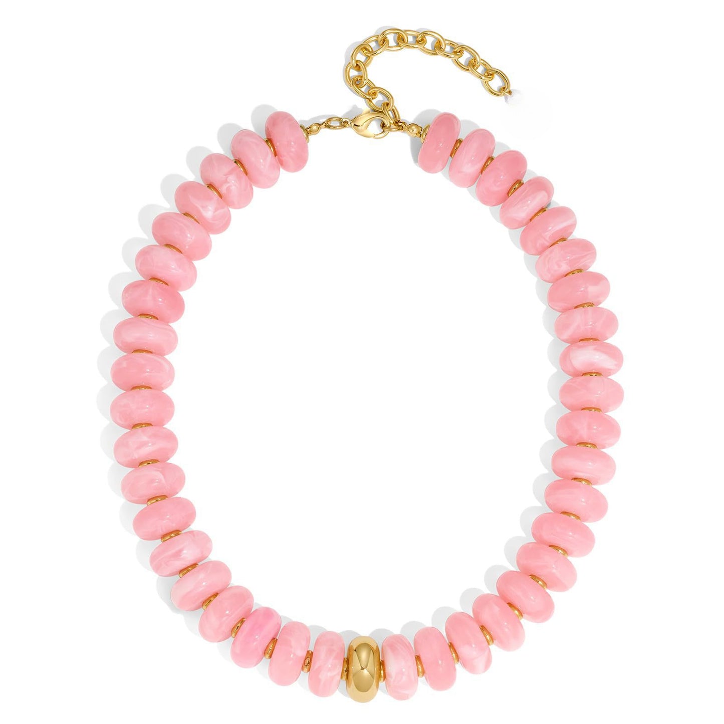 Minimalist Geometric Round Oval Acrylic Beaded Charm Bar Gold Tone Adjustable Cable Chain for Women Unisex