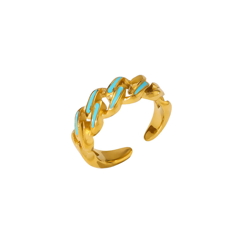 Anello Unisex Placcato in Acciaio Inossidabile con Motivo a Catena, Stile Industriale Retrò e Geometria Chic