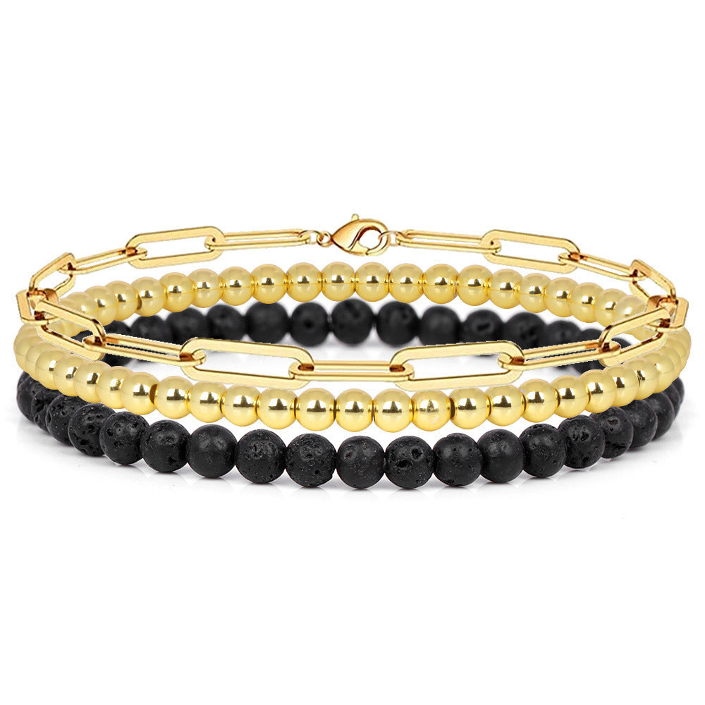 Minimalist Geometric Natural Agate and Hematite Beaded Bracelet for Women