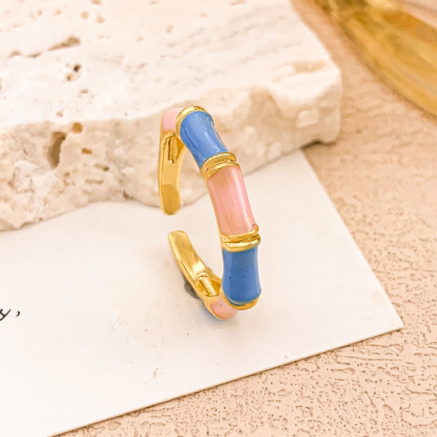 Sweet Floral Enamel Plated Alloy Ring for Women