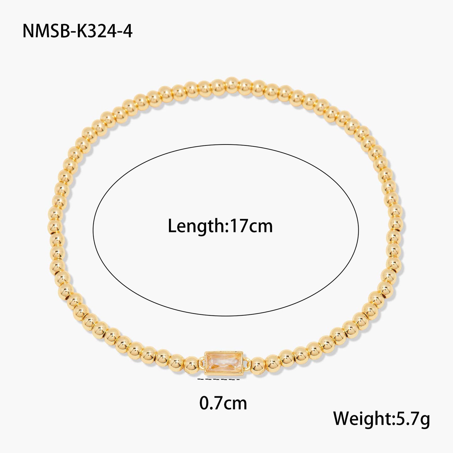 Fashionable OL Style Geometric Stainless Steel Beaded Bracelet with 18K Gold Plating and Colorful Zircon Birthstone Accents