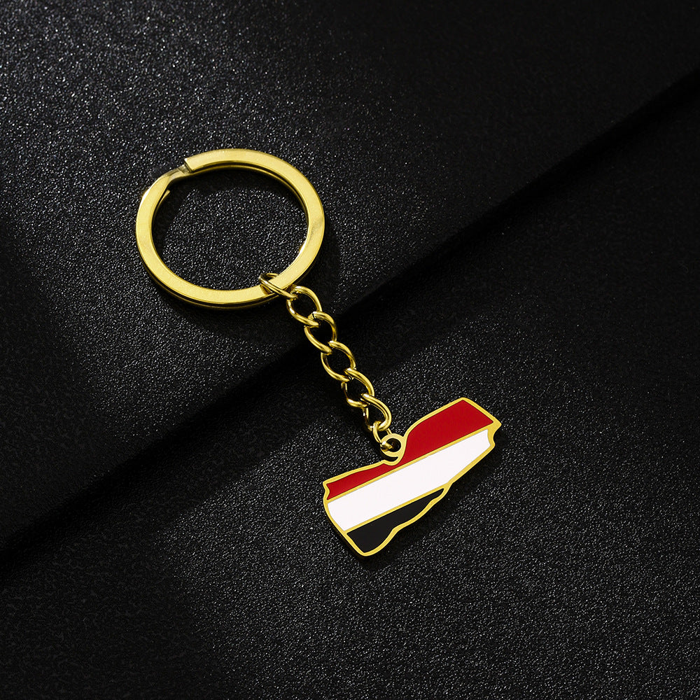Llavero colgante yemení de acero inoxidable esmaltado estilo étnico vintage con motivos geométricos y culturales
