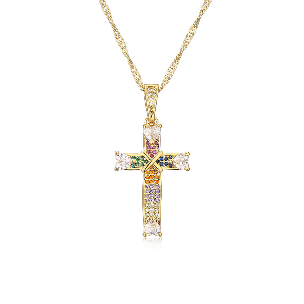 Geometric Pendant Necklace for Women in Copper with 18K Gold Plating and Zircon Inlay, Fashionable Minimalist Clavicle Chain
