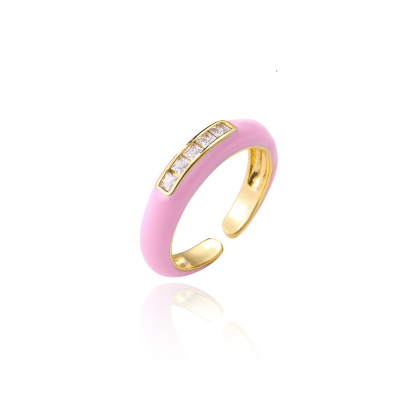 18K Gold Drip Oil Geometric Brass Micro-inlay Cubic Zirconia Ring for Women