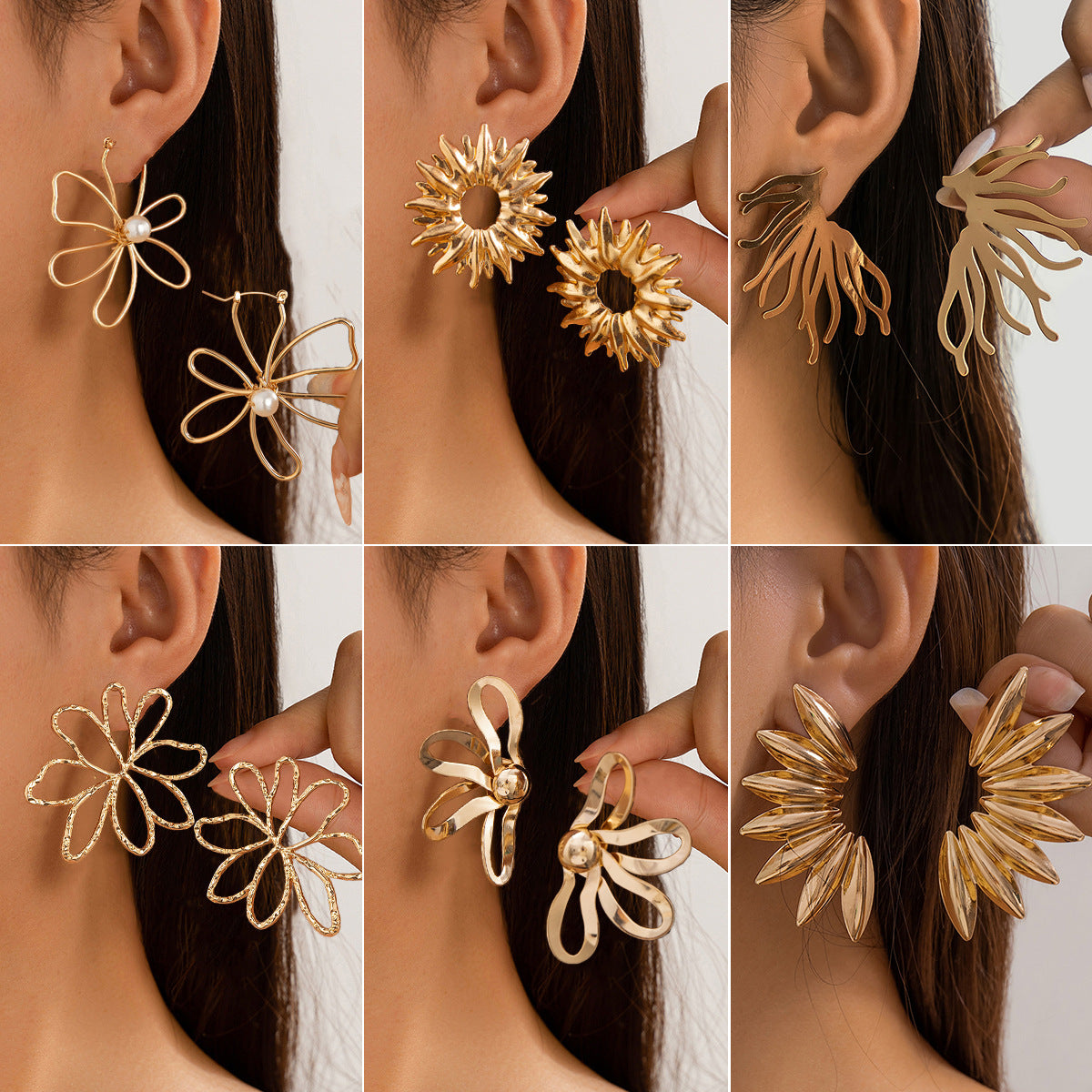 Vintage-Inspired Geometric Pearl-Style Rhinestone-Embellished Floral Sunburst Earrings for Women