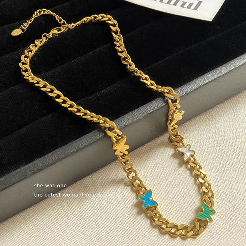 Minimalist Luxury Butterfly Titanium Steel Plated Necklace Snake Chain Unisex