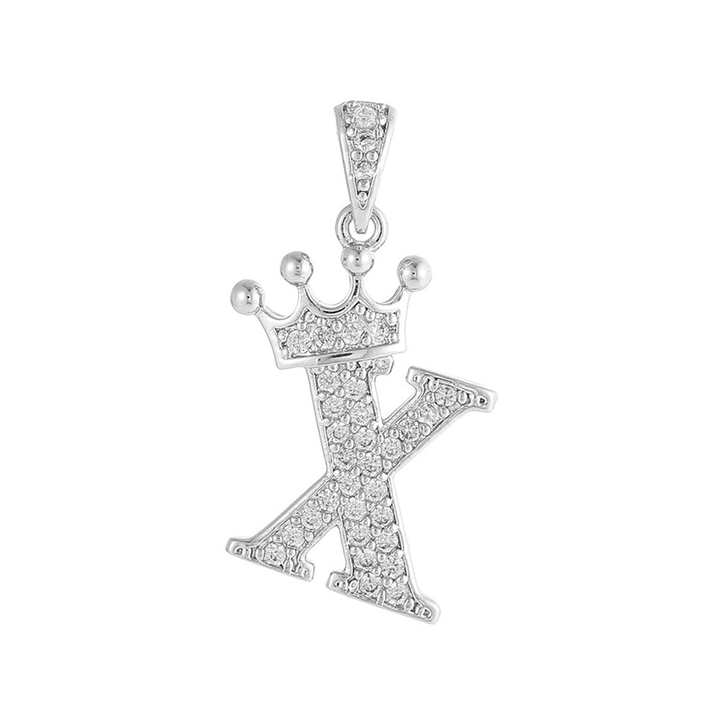 Silver Plated Brass Cubic Zirconia Inlaid Letter Charm Bar for DIY Necklace Bracelet