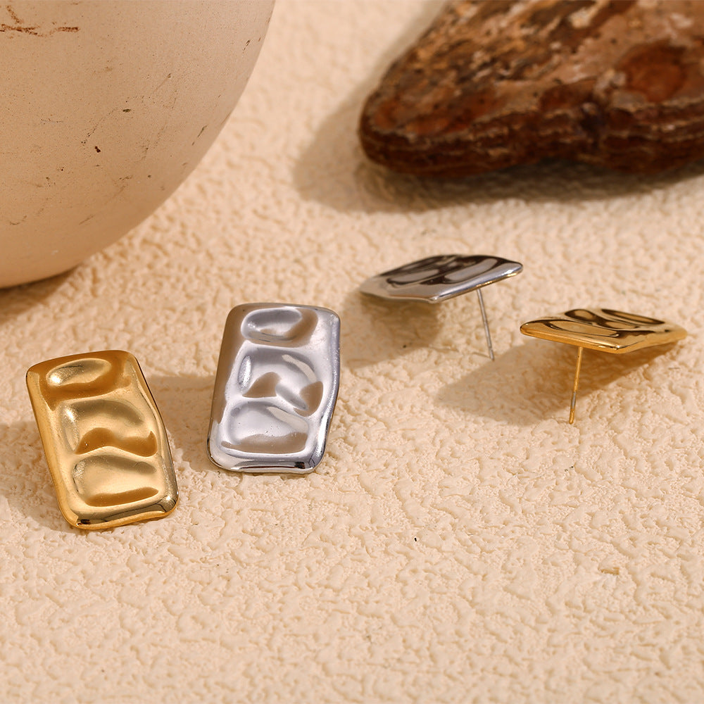 Orecchini in Acciaio Inossidabile Geometrici e alla Moda con Placcatura in Oro 18K, Design a Palette Rettangolare Irregolare