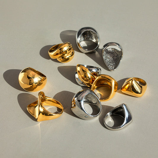 Anello da donna in acciaio inossidabile placcato oro 18 carati a sfera geometrica, alla moda