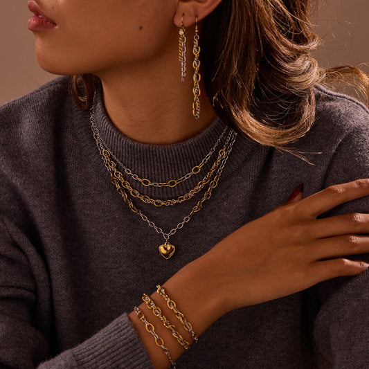 Collar geométrico de acero inoxidable a la moda con acabado chapado en oro de 18 quilates y plata para mujer