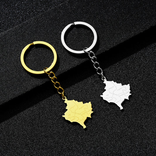 Fashionable Stainless Steel Kosovo City Pendant Keychain for Men and Women, Minimalist Urban Design with Premium Metallic Finish