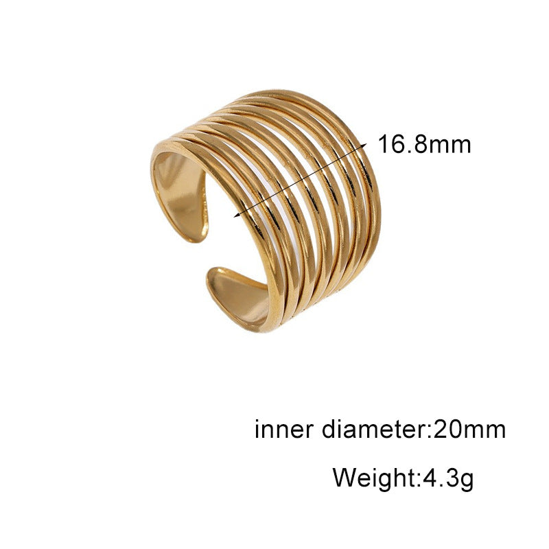 Minimalist Luxury 18K Gold Plated Round Geometric Stainless Steel Open Ring for Women