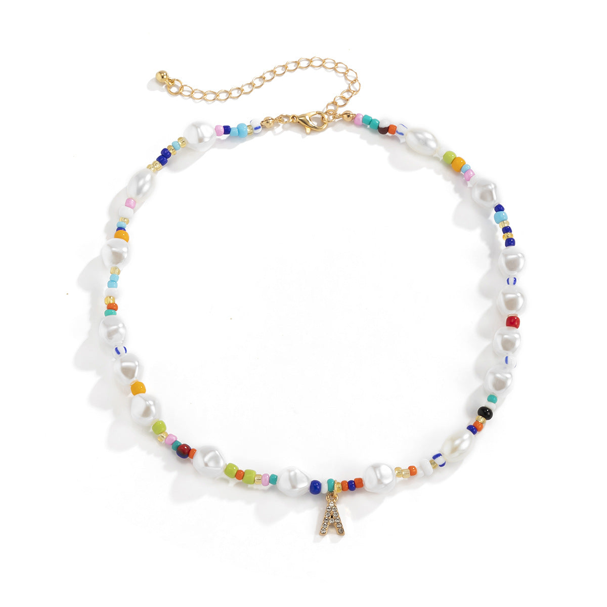 Minimalist Letter Pendant Necklace with Alloy Charm and Resin Beads on Ball Chain for Women