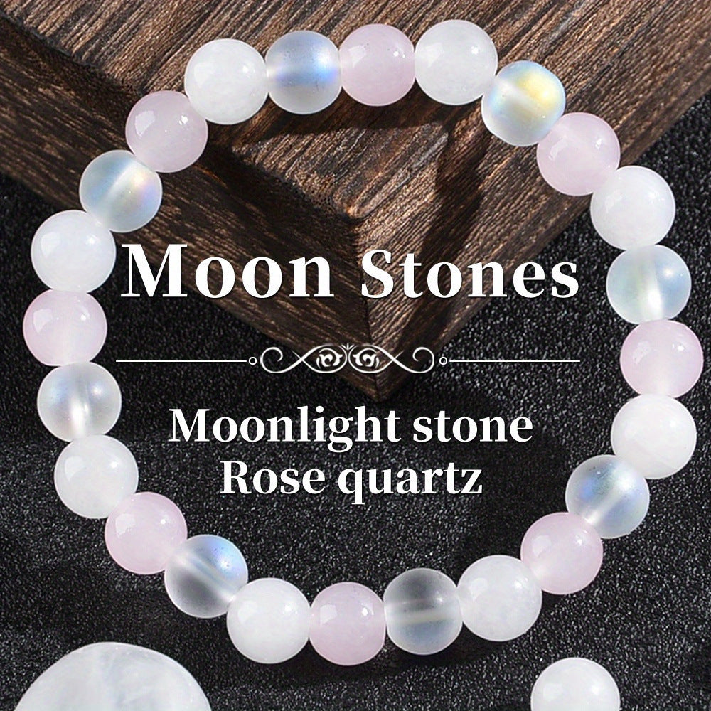 Minimalist Natural Agate and White Turquoise Crystal Beaded Bracelet 8mm Geometric Pattern Unisex Stretch Cord Handmade Jewelry