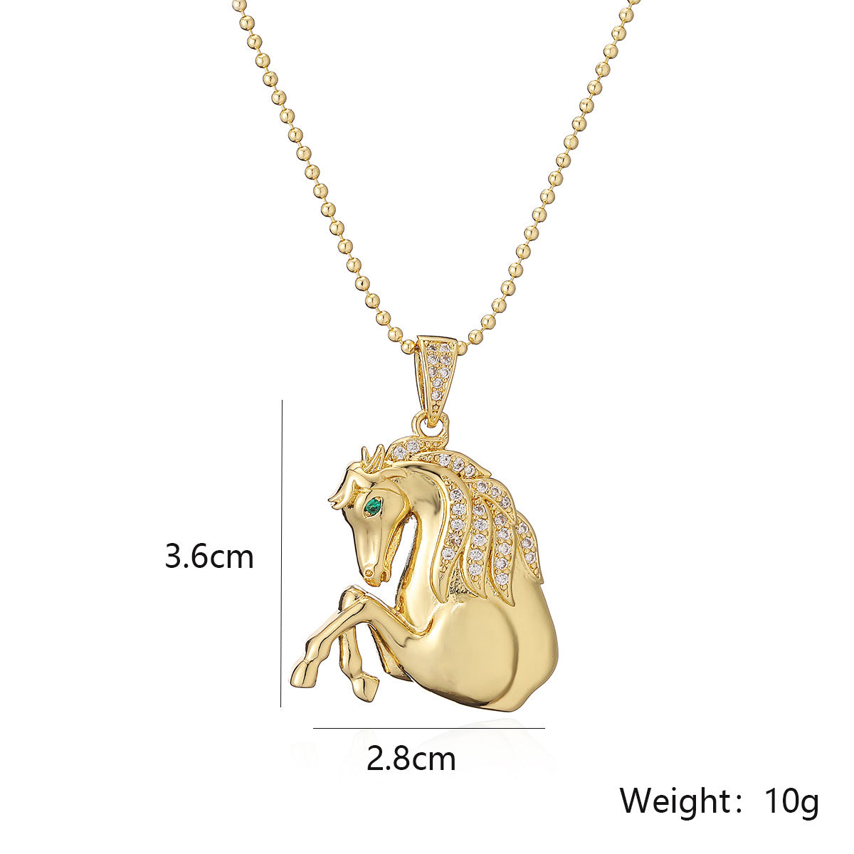 Collana con pendente minimalista a forma di cavallo in rame placcato oro e intarsio di zirconi da donna