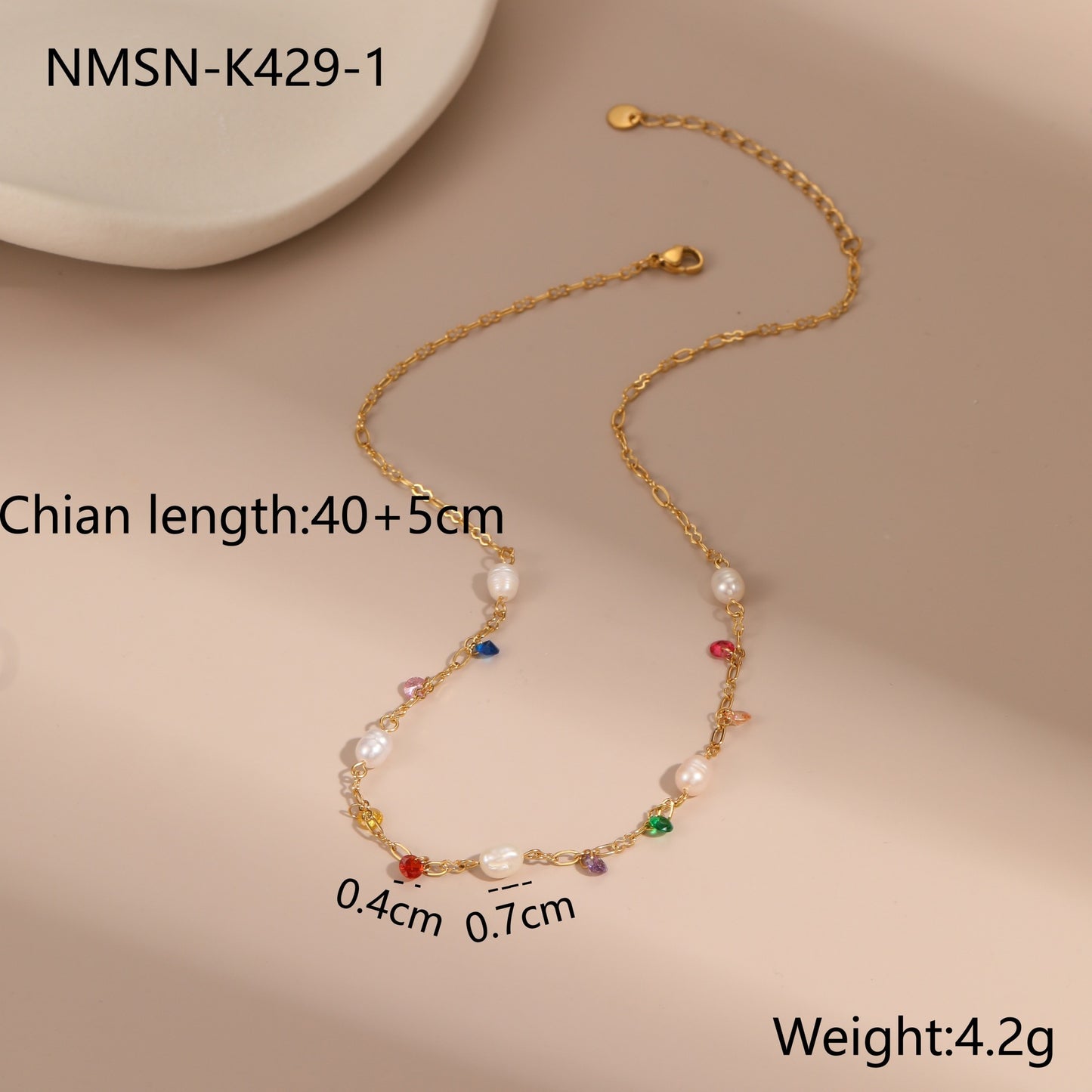 Collana da donna alla moda in acciaio inossidabile geometrico con perla d'acqua dolce e zirconi colorati