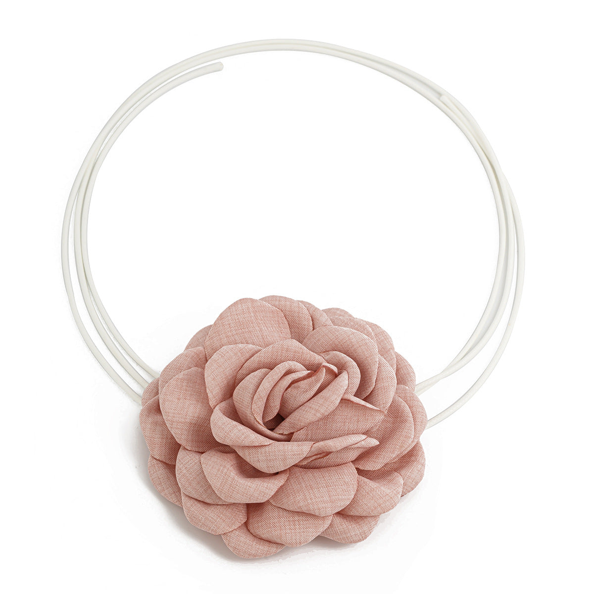 Vintage Floral Choker Necklace with 3D Rose and Camellia Fabric Flowers Handcrafted on Wax Cord