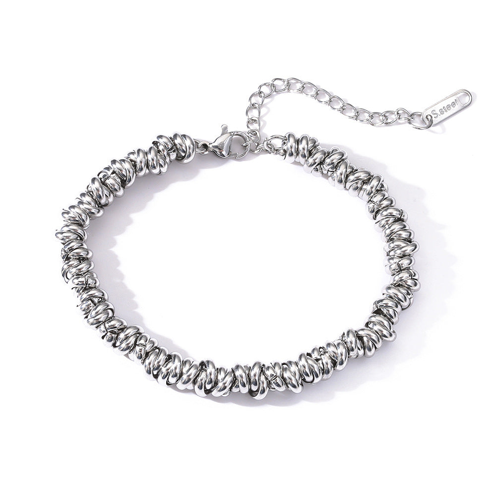 Bracciale da donna minimalista geometrico in acciaio al titanio con finitura placcata e design a catena spessa