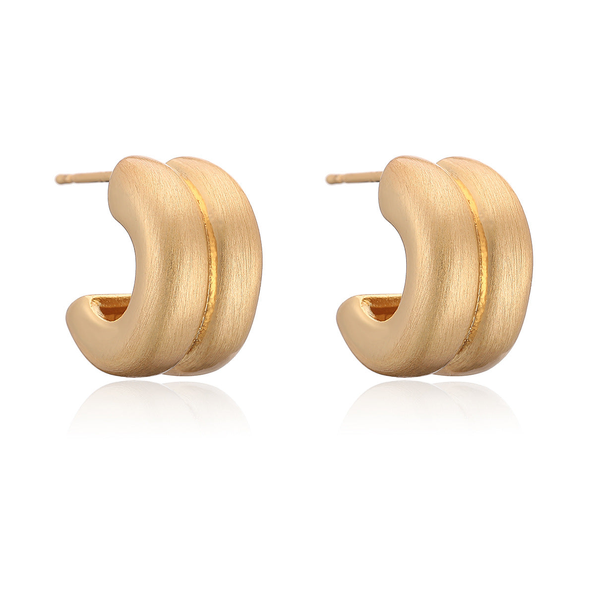 Minimalist Elegant Geometric Heart Brushed Gold Plated Brass Stud Earrings for Women