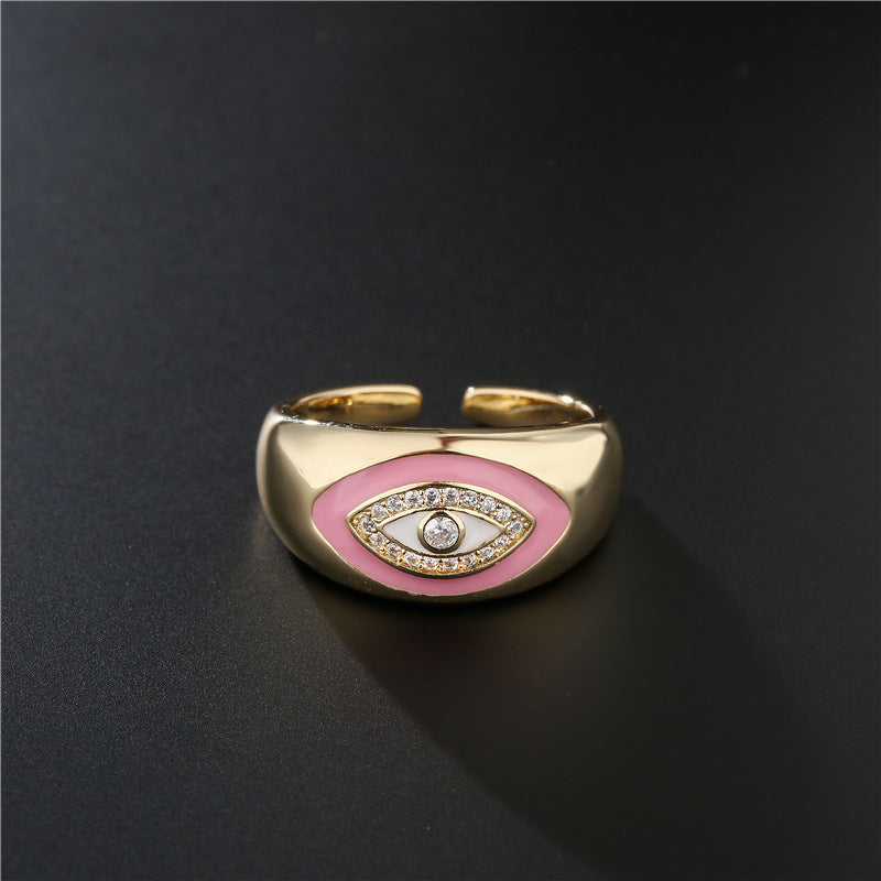 Geometric Drip Oil Gold Plated Brass Ring with Cubic Zirconia for Women