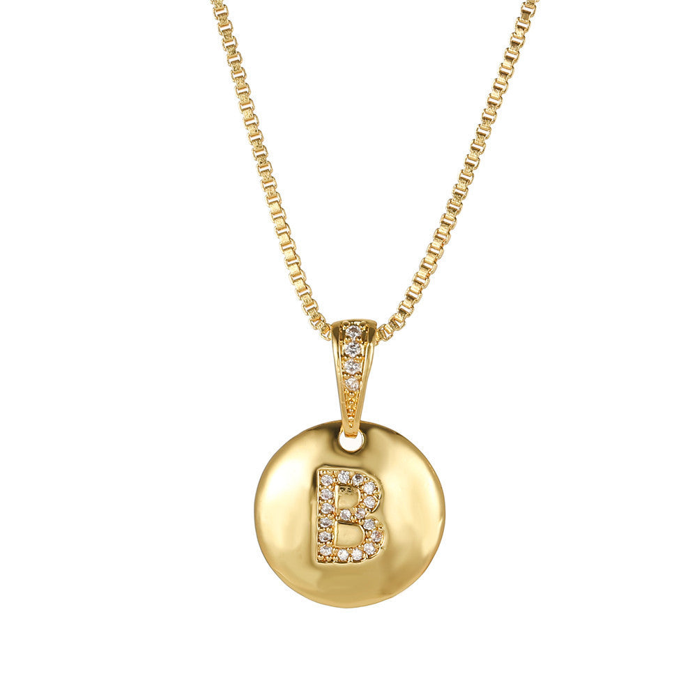 Vintage Sweet Geometric Letter Brass Inlay Cubic Zirconia Necklace Box Chain for Women