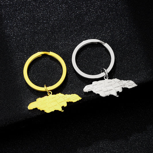 Ethnic Style Jamaica Map and City Pendant Keychain in Titanium Steel for Men and Women