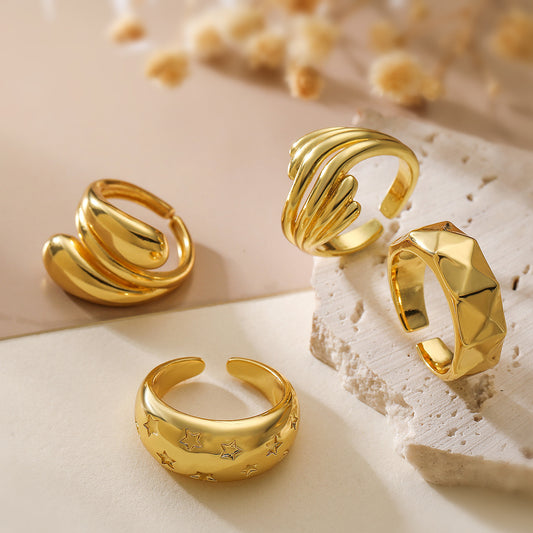 Anello aperto geometrico irregolare minimalista da donna in rame con finitura placcata