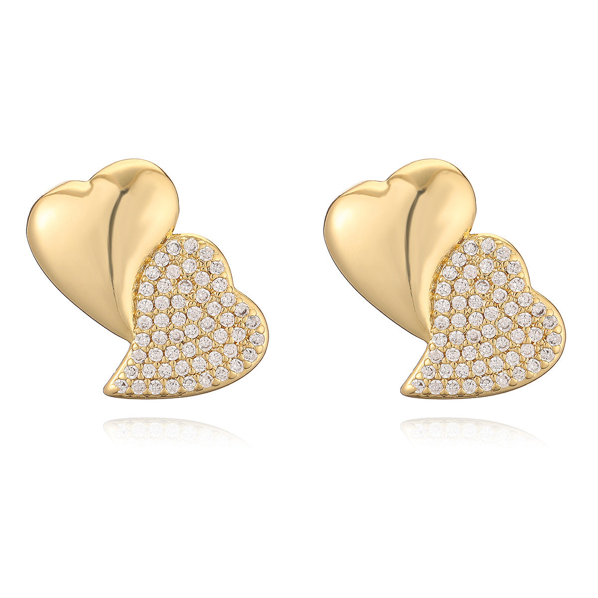 Minimalist Heart-Shaped Copper Earrings with 18K Gold Plating and Zircon Accents for Women