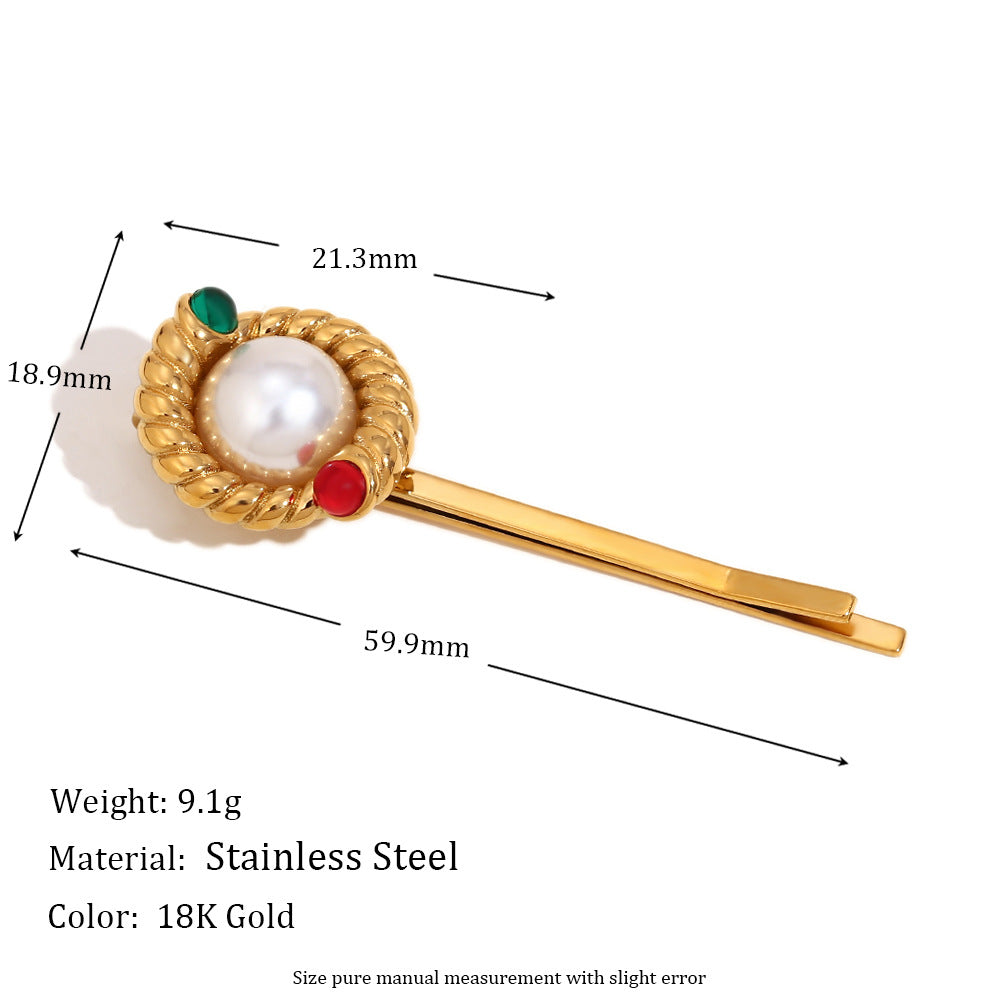 Fermaglio per Capelli da Donna con Design a Corda Intrecciata in Acciaio Inossidabile, Placcato Oro 18K e Dettagli in Perle, Ispirato al Gusto Vintage