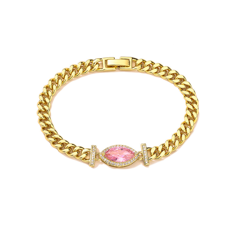 Fashionable Geometric Bracelet for Women Made of Brass with Real Gold Plating and Zircon Accents