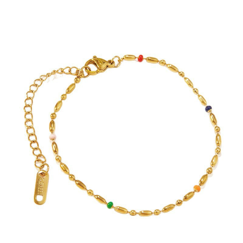 Minimalist Elegant 18K Gold Plated Stainless Steel Titanium Steel Geometric Round Seed Bead Necklace Bracelet Set