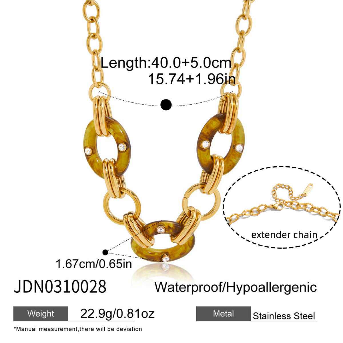 Collana ovale minimalista in acciaio al titanio placcato per donna, catena leggera per clavicola