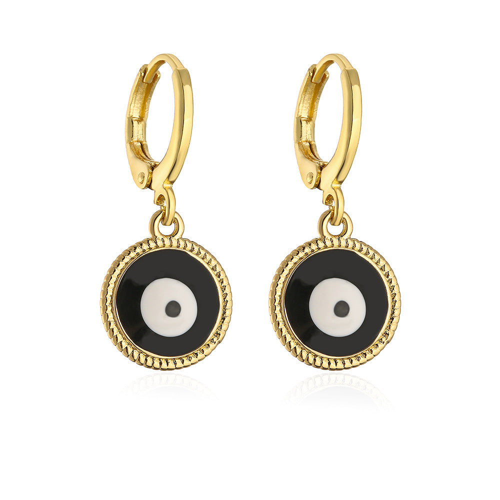 Minimalist Evil Eye Earrings for Women in Copper with Gold Plating Geometric Design Fashion Everyday Jewelry
